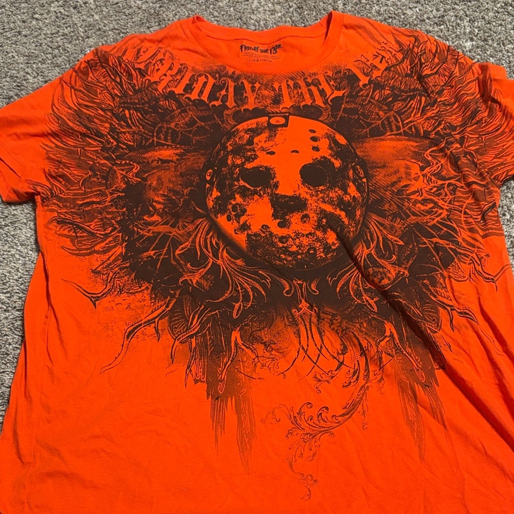 Men's red Short Sleeve Graphic Tee with Black Jason Design